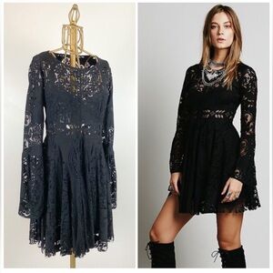 Free People black lace dress with bell sleeves size 4